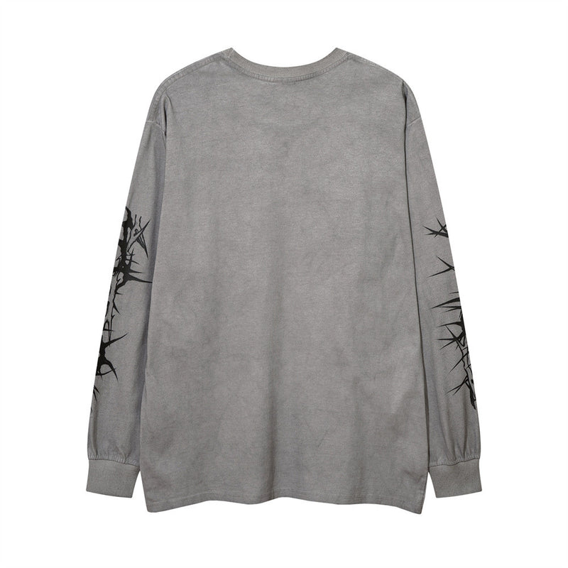 Men Long Sleeve T-Shirt Dark Graffiti Washed and Worn