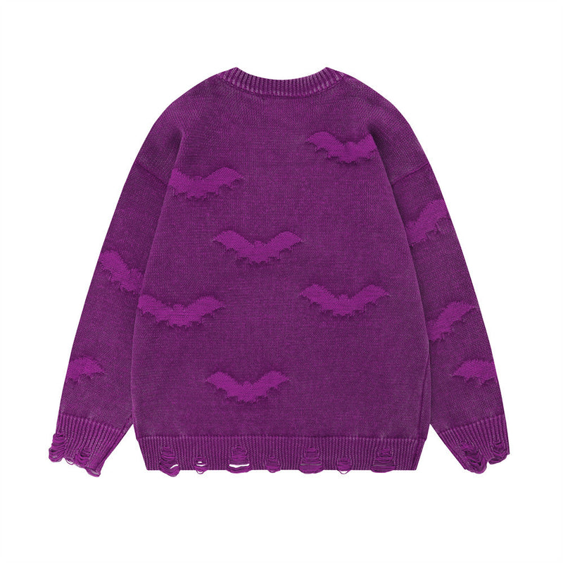 Men Sweater Bat Pattern Jacquard Knitted Sweater