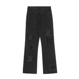 Men Jeans Punk Hole & Patch Embroidery Worn out