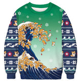 Black Christmas Sweater Christmas round Neck Sweater Casual Funny Santa Claus