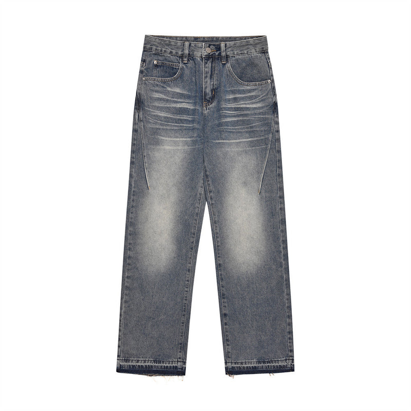 Men Jeans Vintage Distressed Loose Burrs