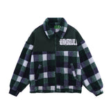 Men Cotton Mixed Jacket Coat Color-Contrast Check Coat Men's Clothing Autumn and Winter Warm-Keeping Cotton Clothing