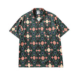 Short Sleeve Shirt Diamond Plaid Idle Style All-Match Beach