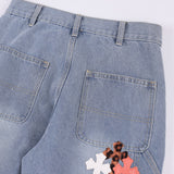 Men Jeans Leather Embroidered Cross Personality