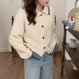 Women Knitted Cardigan Retro College Style Loose