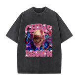 Rapper Chris Brown Big Face Graphic Vintage Washed T-Shirts