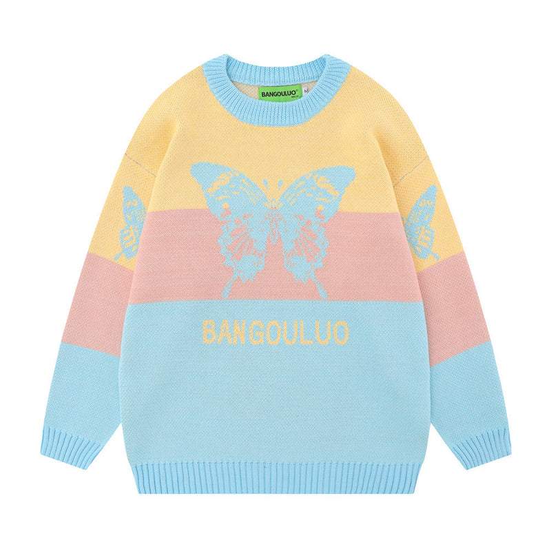 Men Sweater Loose Casual Sweater Butterfly Jacquard
