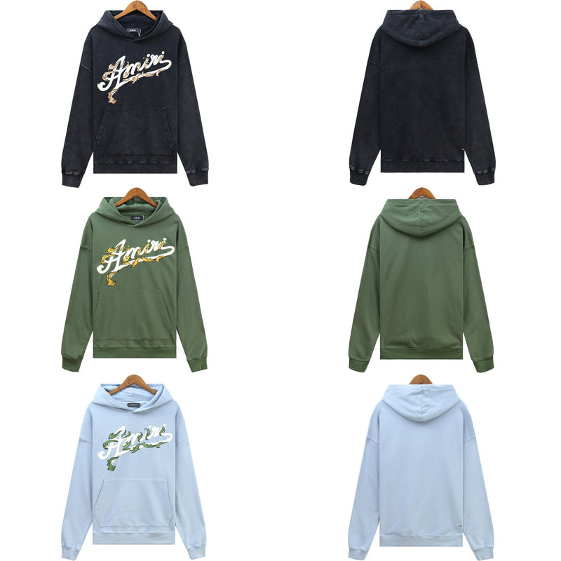 Amiri Hoodie AMI Botanical Letter Pattern Crew Neck Pullover Long Sleeve