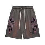 Hellstar Shorts Sports Flame Shorts Flame Print Mud Print Old Wash Loose Shorts