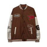 Women Jackets Vintage Flocking Embroidered Baseball Uniform PU Leather Jacket