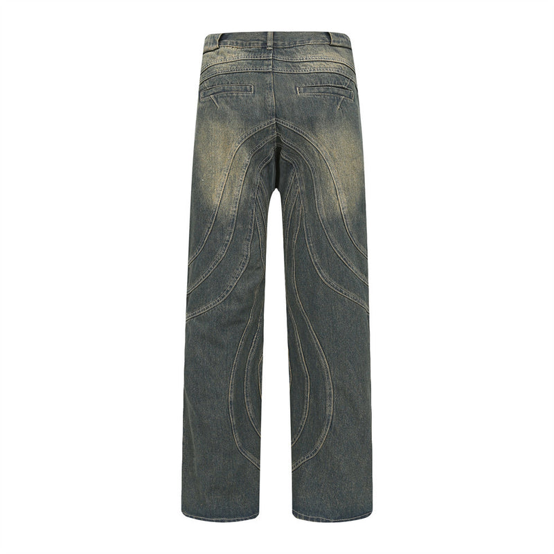 Men Jeans Stitching Punk Hip Hop Loose