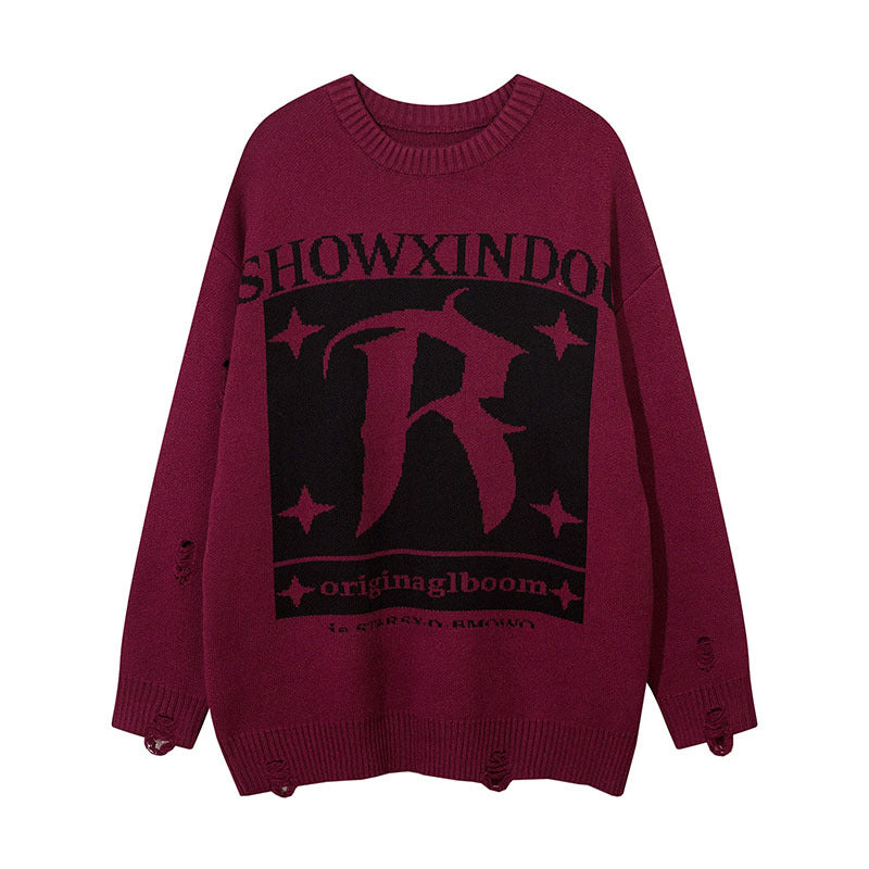 Women Sweater Letter Jacquard Knitted Coat Idle Style