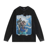 Men Long Sleeve T-Shirt Hip Hop Character Loose Distressed