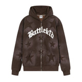 Men Fleece Lined Hoodie XINGX Letter Print Sweatshirt Men's Autumn and Winter Loose Zip Coat