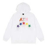 Men Fleece Lined Hoodie High Street Hooded Sweaters Menswear Ins Loose Casual Five-Pointed Star Embroidery
