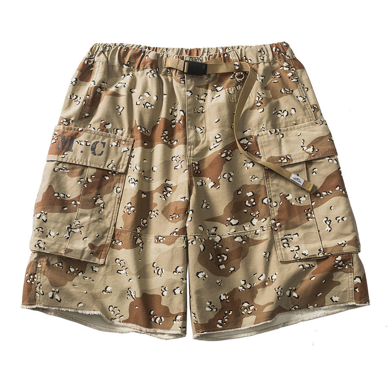 Men Shorts Camouflage Shorts with Belt Multi-Pocket Cargo Pants
