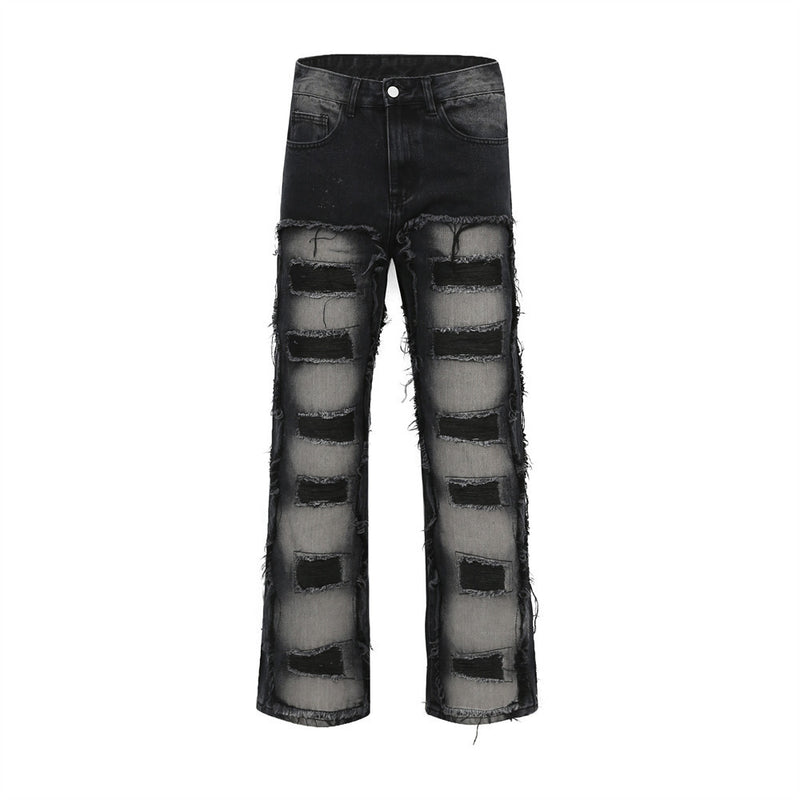 Men Jeans Stitching Ripped Punk Loose