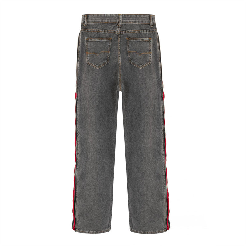 Men Jeans Side Zipper Stitching Distressed