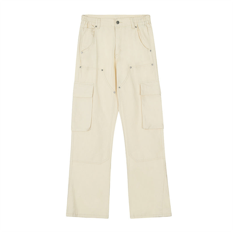 Men Jeans Workwear Pure Color All-Matching Multi-Pocket Loose