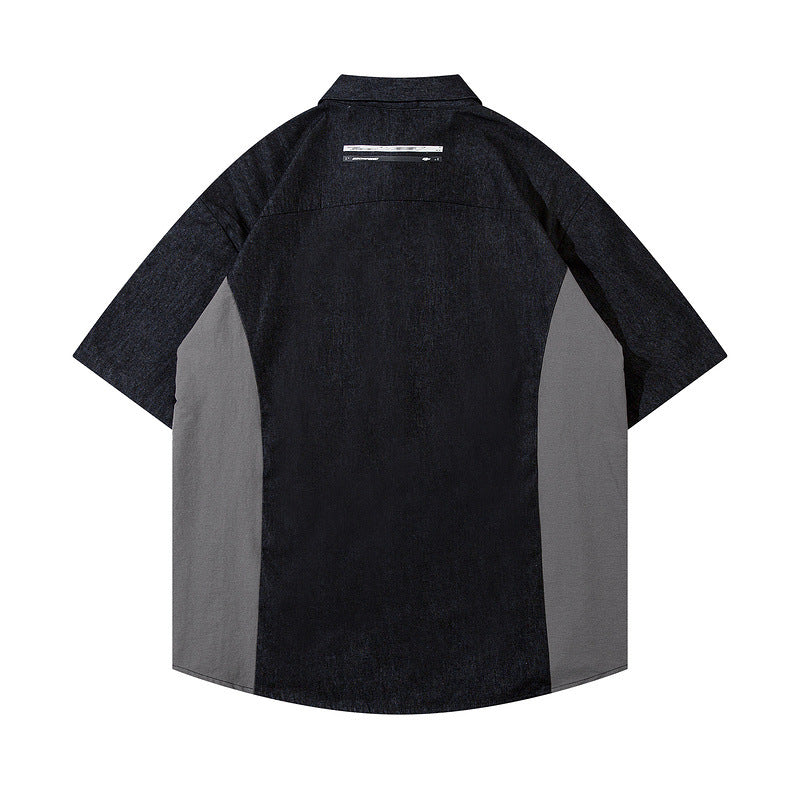 Short Sleeve Shirt Color Matching Casual College Style