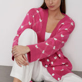 Women Work Business Casual Sweats Jacquard Knitted Cardigan Sweater