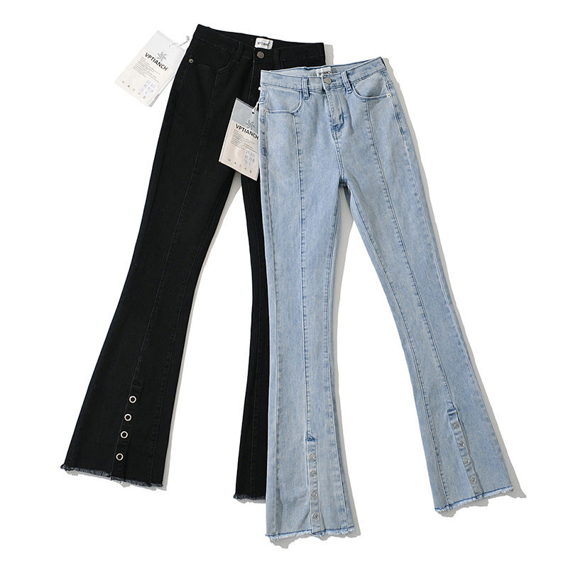 Women Jeans Hot Girl Slim Fit Stretch Split Bell-Bottom Pants