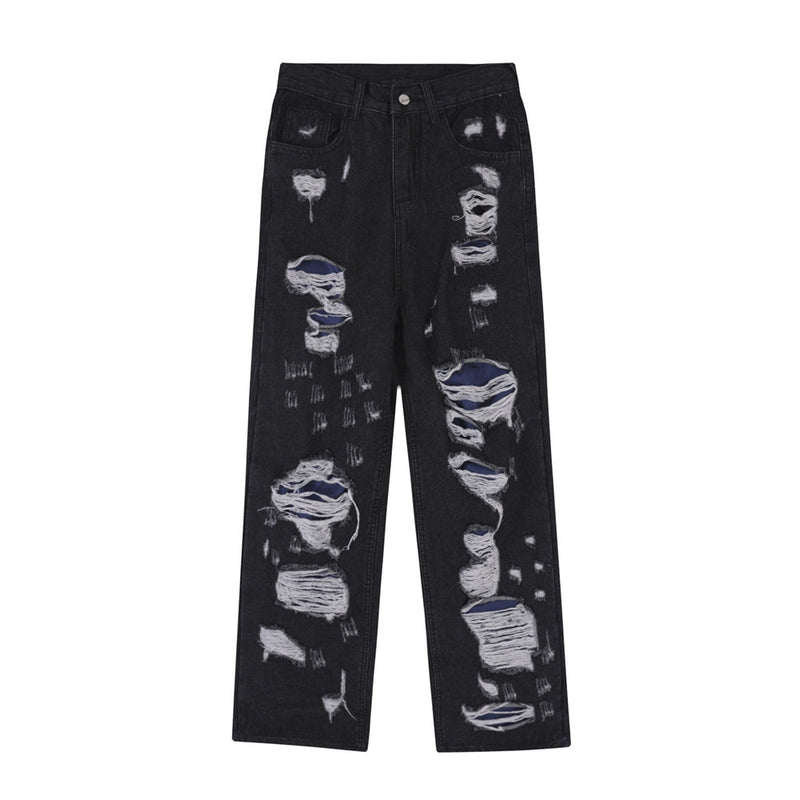 Men Jeans Hole & Patch Punk Hip Hop Loose Cool