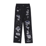 Men Jeans Hole & Patch Punk Hip Hop Loose Cool