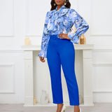 Women Jumpsuit Fashion Printed Lace up Long Sleeve Top