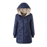 Women Cotton Coat Solid Color Fleece Hooded Jacket