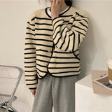 Women Knitted Cardigan Vintage Stripe Temperament Socialite