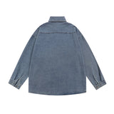 Men Long Sleeved T Shirt Embroidery Denim Shirt Jacket Men's Spring and Autumn Lapel Shirt Ins Loose Casual