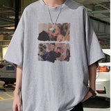 Men T Shirt Loose All-Match Cartoon Printed Casual