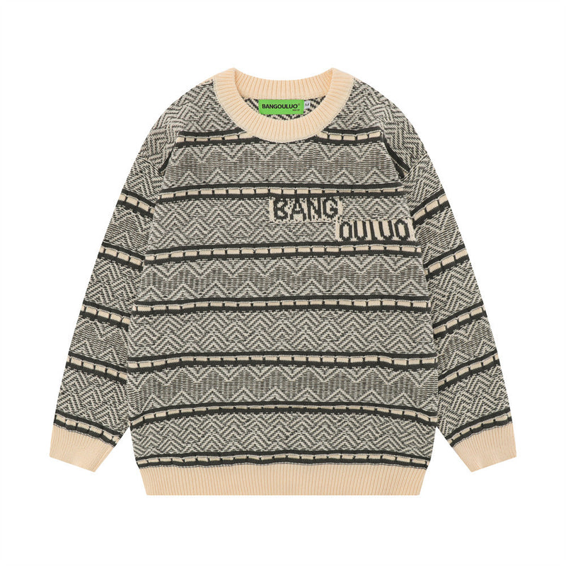 Men Sweater Striped Jacquard Knitted Sweater