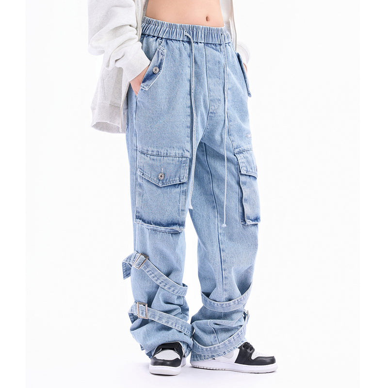 Men Jeans Cargo Jeans Punk Multi-Pocket Pants Loose