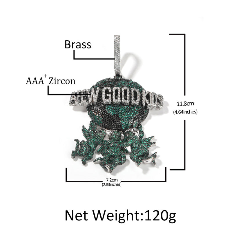 Jewelry Angel Earth Pendant Necklace Copper Inlaid Colorful Zircon Angel Pieces rapper Spectrum