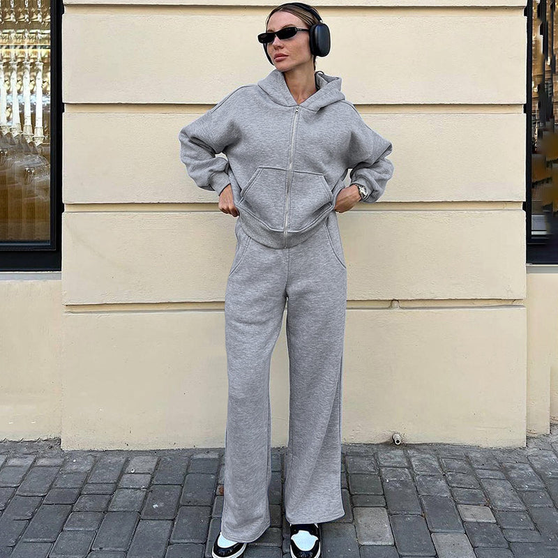 Women Co-Ords Knitted Fleece-Lined Sweater Suit Leisure Sports