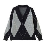 Women Knitted Cardigan Rhombus Loose Sweater Loose