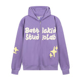 Men Fleece Lined Hoodie English Letter Hooded Sweater Men's Loose Hooded Cardigan Autumn and Winter