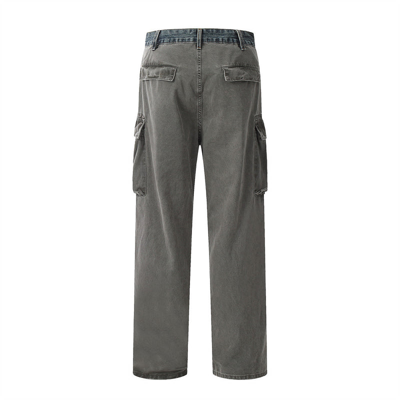 Men Jeans Stitching Trendy Loose Multi-Pocket