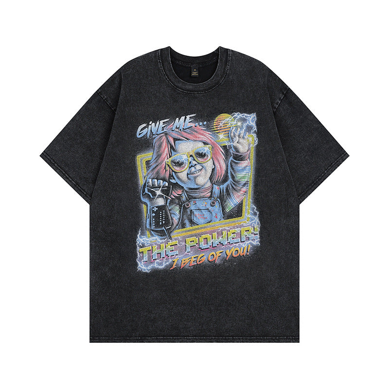 Men T-Shirt Cartoon Print Distressed Idle Style