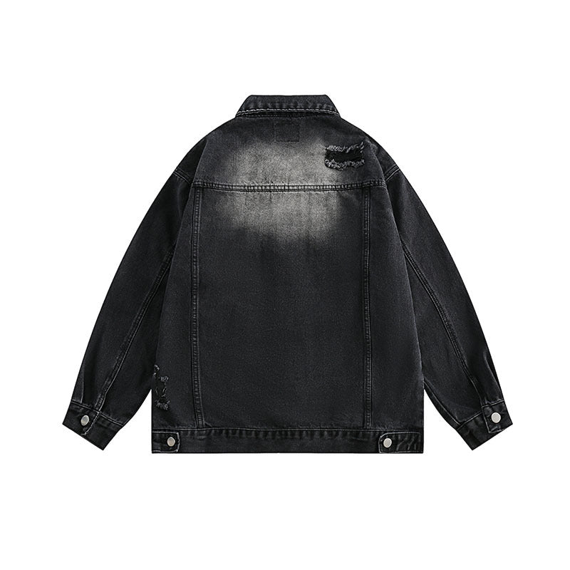 Women Jackets Retro Tattered Jeans Distressed Turn-down Collar Coat