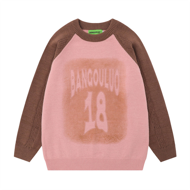 Men Sweater Printing Long Sleeve Sweater Stitching