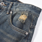 Men Jeans Pleated Scratch Worn Casual Loose