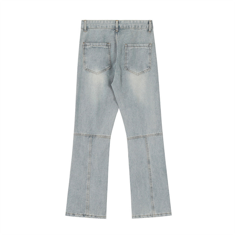 Men Jeans Stitching Topstitching Loose Zip