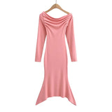 Women Dresses Pleated Fishtail Dress Fashionable Slim Fit