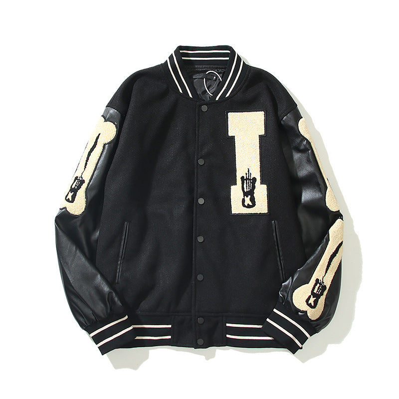 Kapital Jack Hitian Hehong Leather Sleeve Stitching Towel Embroidered Bone Baseball Uniform Jacket Coat