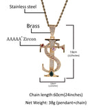 Jewelry TS Cross Pendant Necklace Copper with Colored Zircon Hip Hop Necklaces Word Up Crosses Animal Black Mamba
