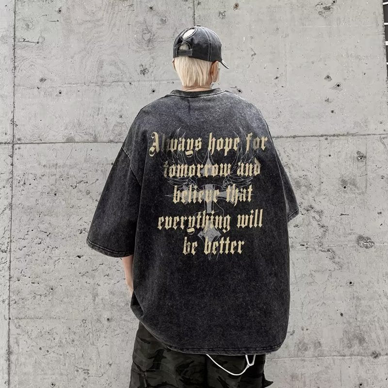 Men T Shirt Distressed Pure Cotton Heavy Retro