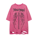 Men T-shirt Graffiti Printing Knife Ripped Loose Casual